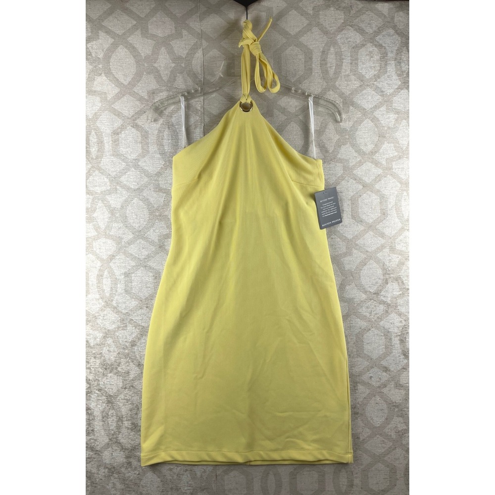 Boston Proper Beyond Travel Dress Womens XS Yellow Halter Neck Mini NWT New